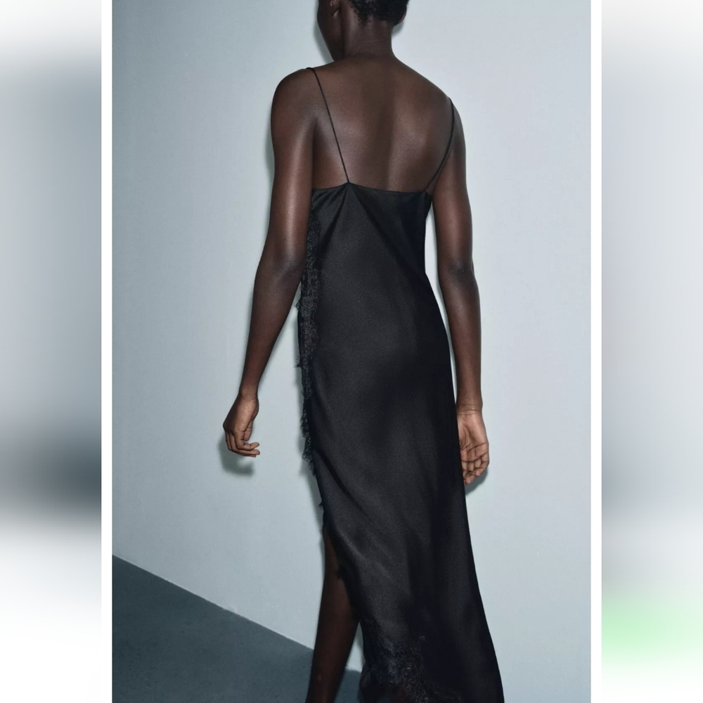 ZARA ASYMMETRIC LACE DRESS BLACK - Picture 8 of 12